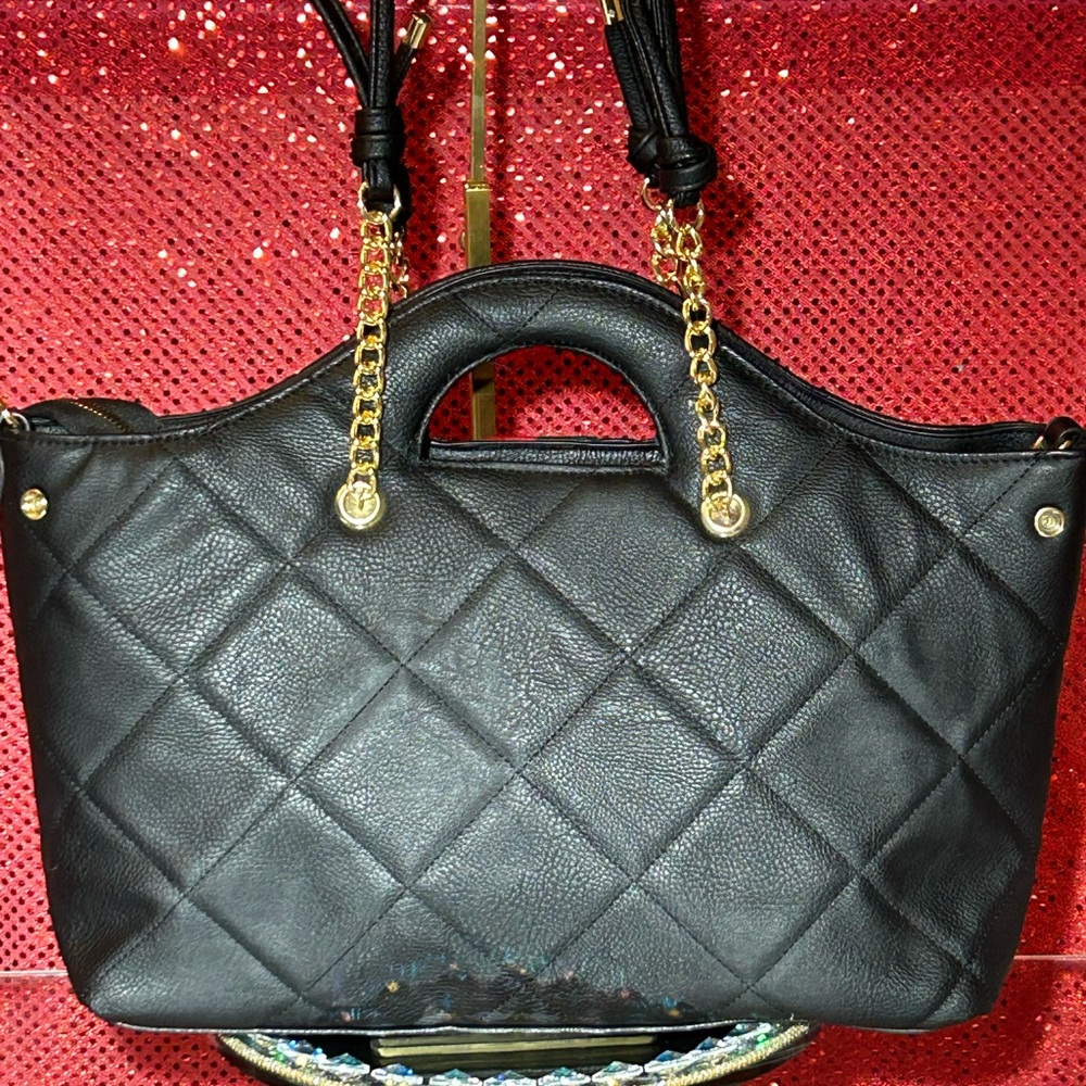 Alba Black Webbing & Bee Quilted Crossbody 18” x 11” x 5” NWT - Picture 3 of 15